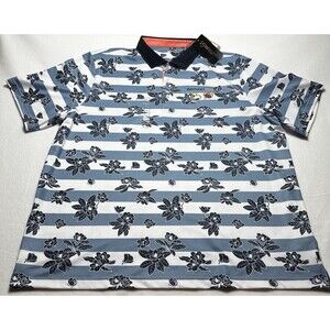Puma Blue and White Floral Striped Polo Shirt